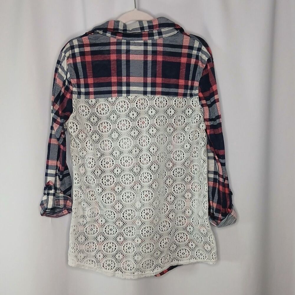 Nobo No Boundaries Lace Flannel Shirt Roll Tab Slve Button Top Youth Girls Small